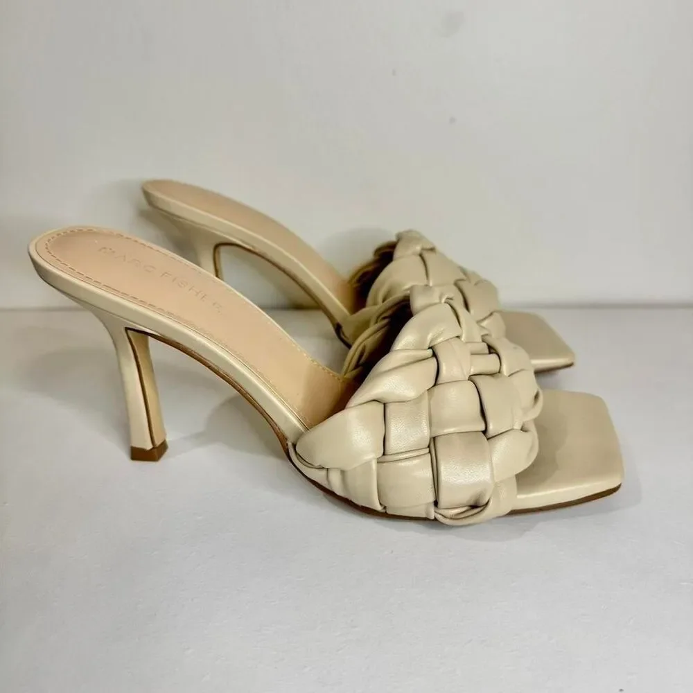 Marc Fisher Brizo Woven Strap Heeled Mules Sandal | Size 8